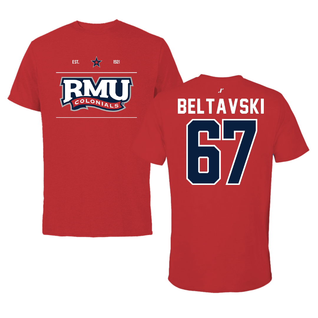 Robert Morris University Football Red General Performance Tee - #67 Luke Beltavski