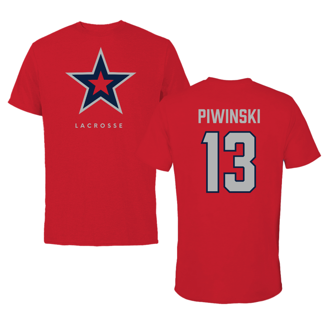 Robert Morris University Lacrosse Red Performance Tee - #13 Parker Piwinski