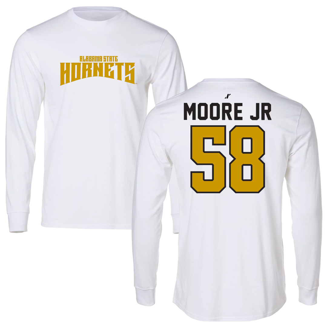 Alabama State University Football White Classic Performance Long Sleeve - #58 Michael Moore Jr