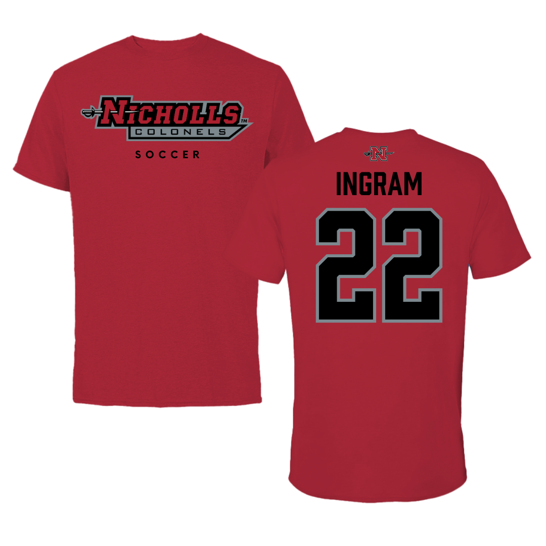 Nicholls State University Soccer Red Performance Tee - #22 Kori Ingram