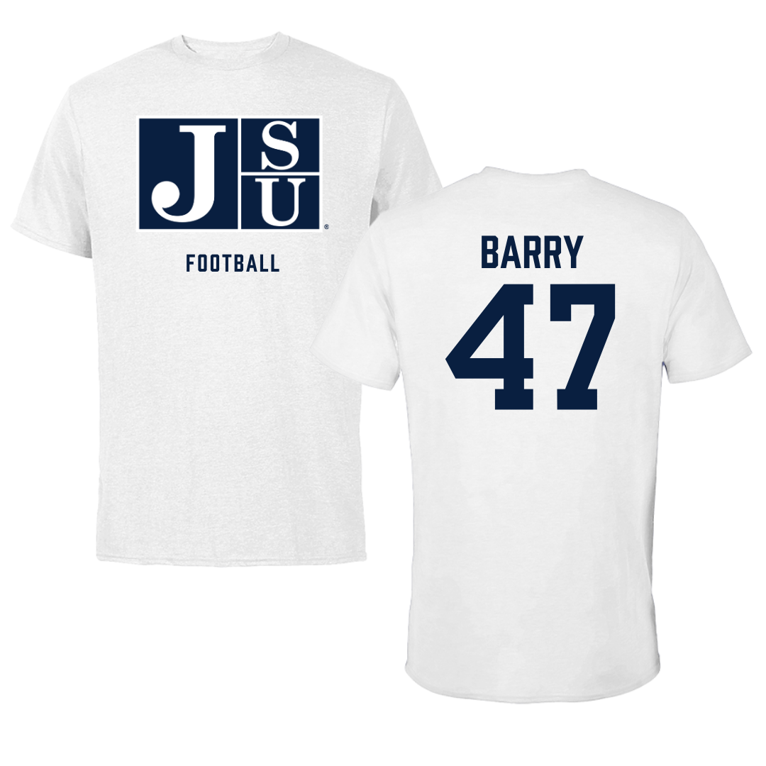Jackson State University Football White Performance Tee - #47 Jackson Barry