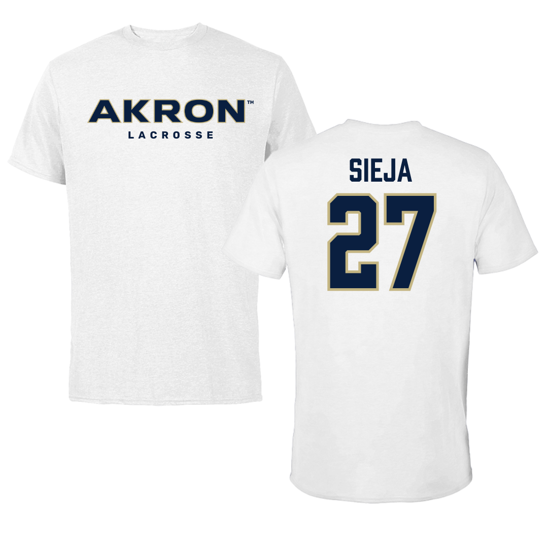 University of Akron Lacrosse White Performance Tee - #27 Kaelen Sieja