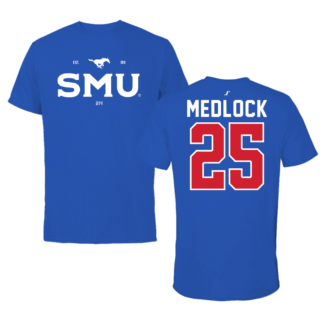 Southern Methodist University Football Blue General Tee - #25 Justin Medlock