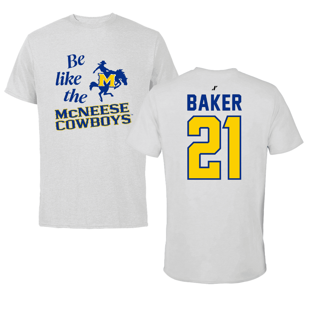 McNeese State University Soccer Light Gray Be Like Us Tee - #21 Avery Baker