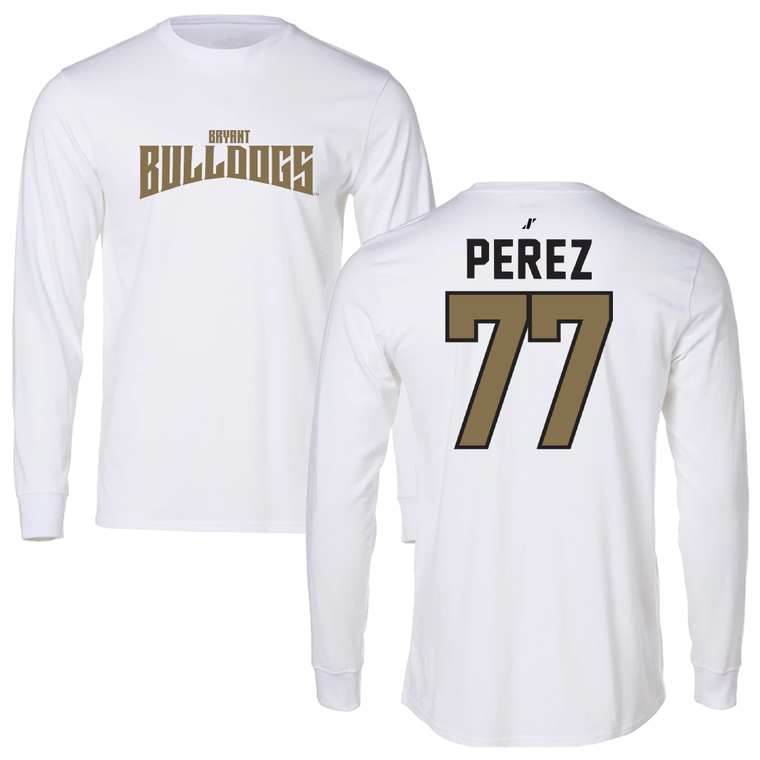 Bryant University Football White Classic Performance Long Sleeve - #77 Anthony Perez