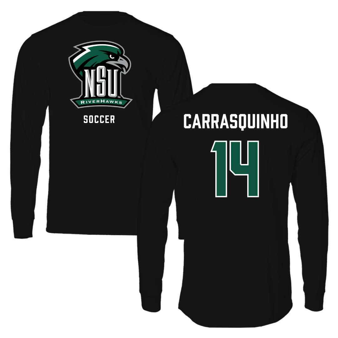 Northeastern State University Soccer Black Performance Long Sleeve - #14 Miguel Carrasquinho