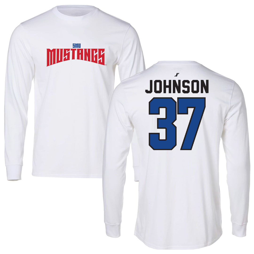 Southern Methodist University Soccer White Classic Performance Long Sleeve - #37 Chance Johnson