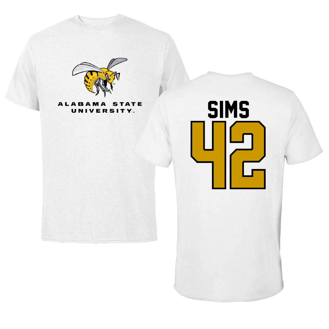 Alabama State University Football White Tee - #42 Tashaun Sims