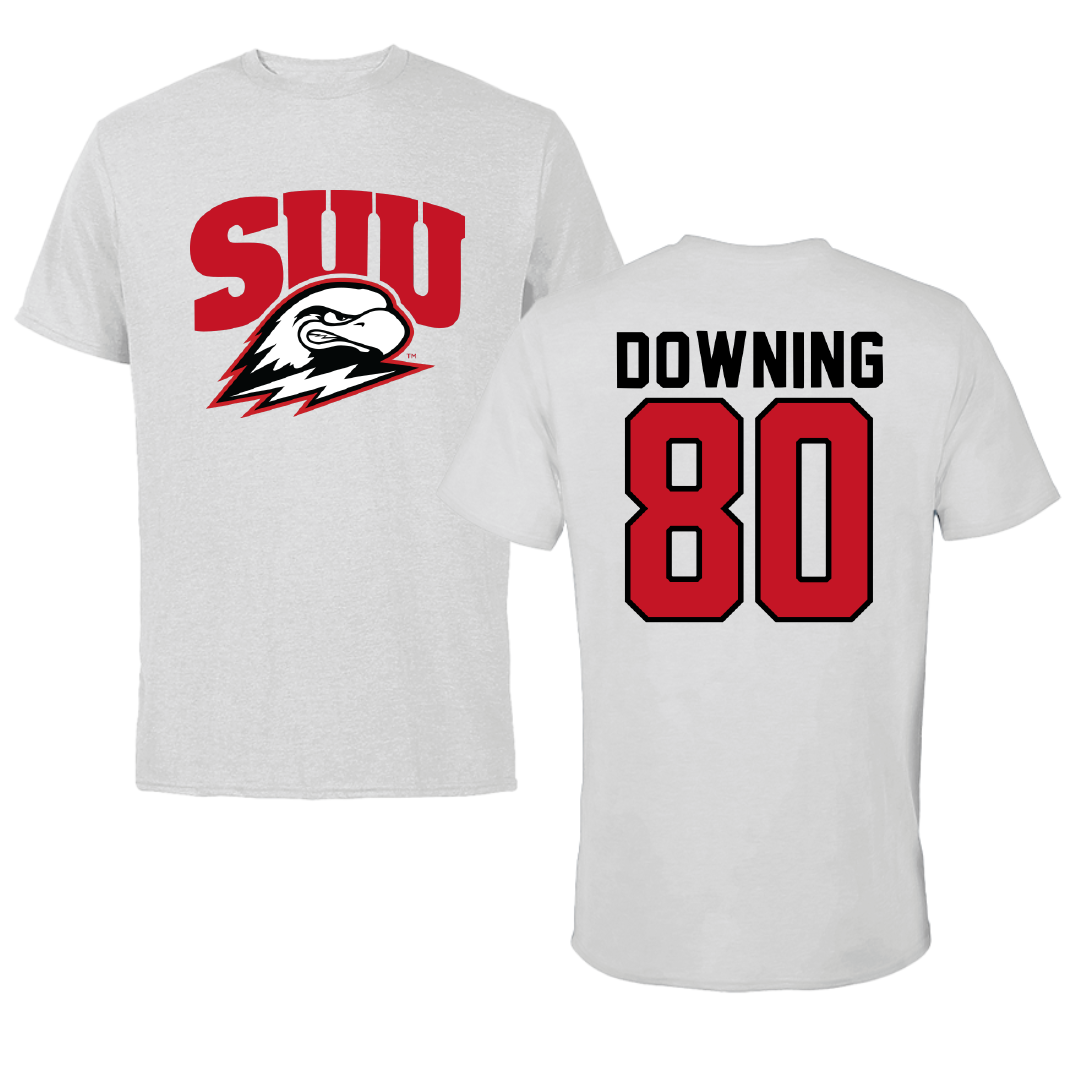 Southern Utah University Football Light Gray Performance Tee - #80 Devin Downing