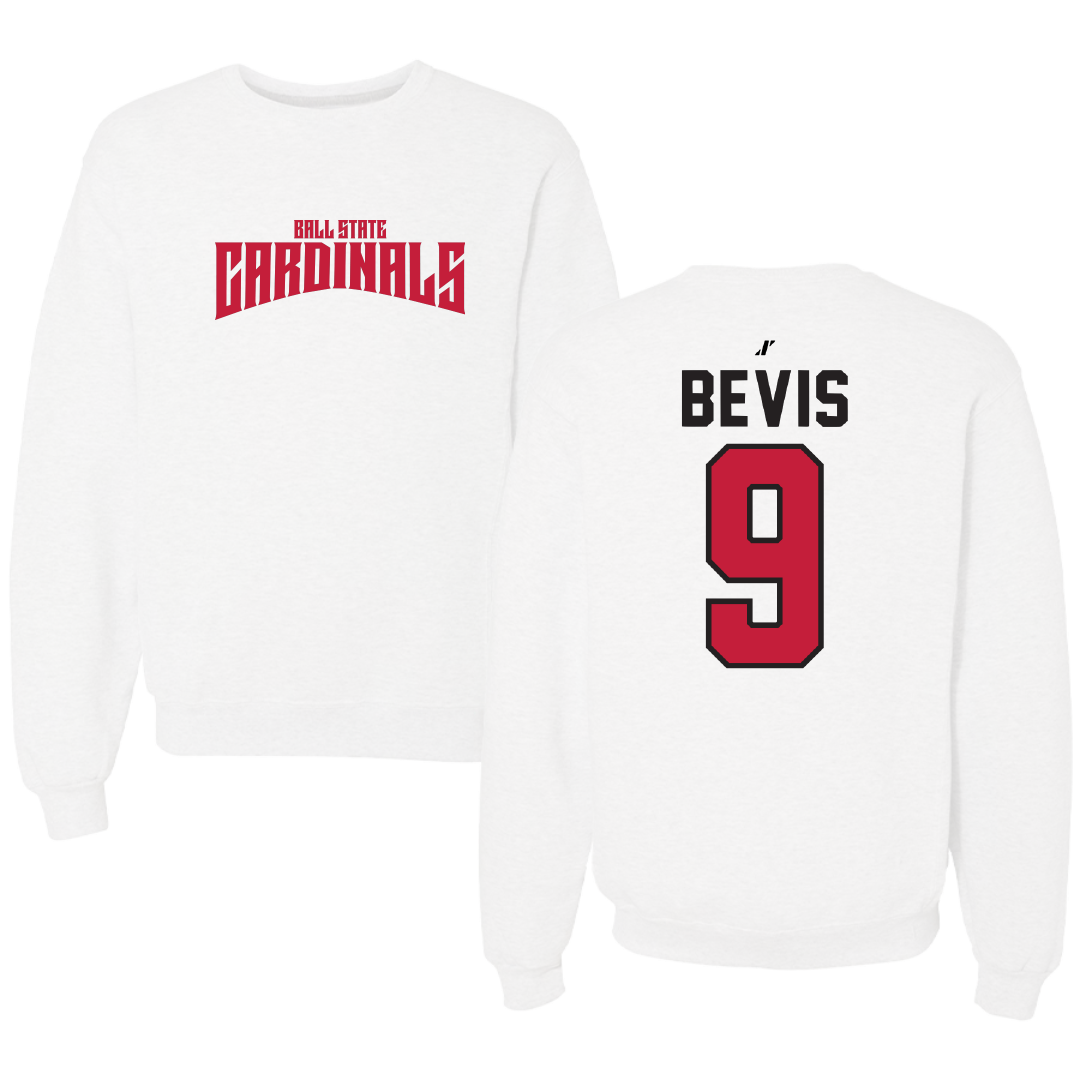 Ball State University Baseball White Classic Crewneck - #9 Blake Bevis