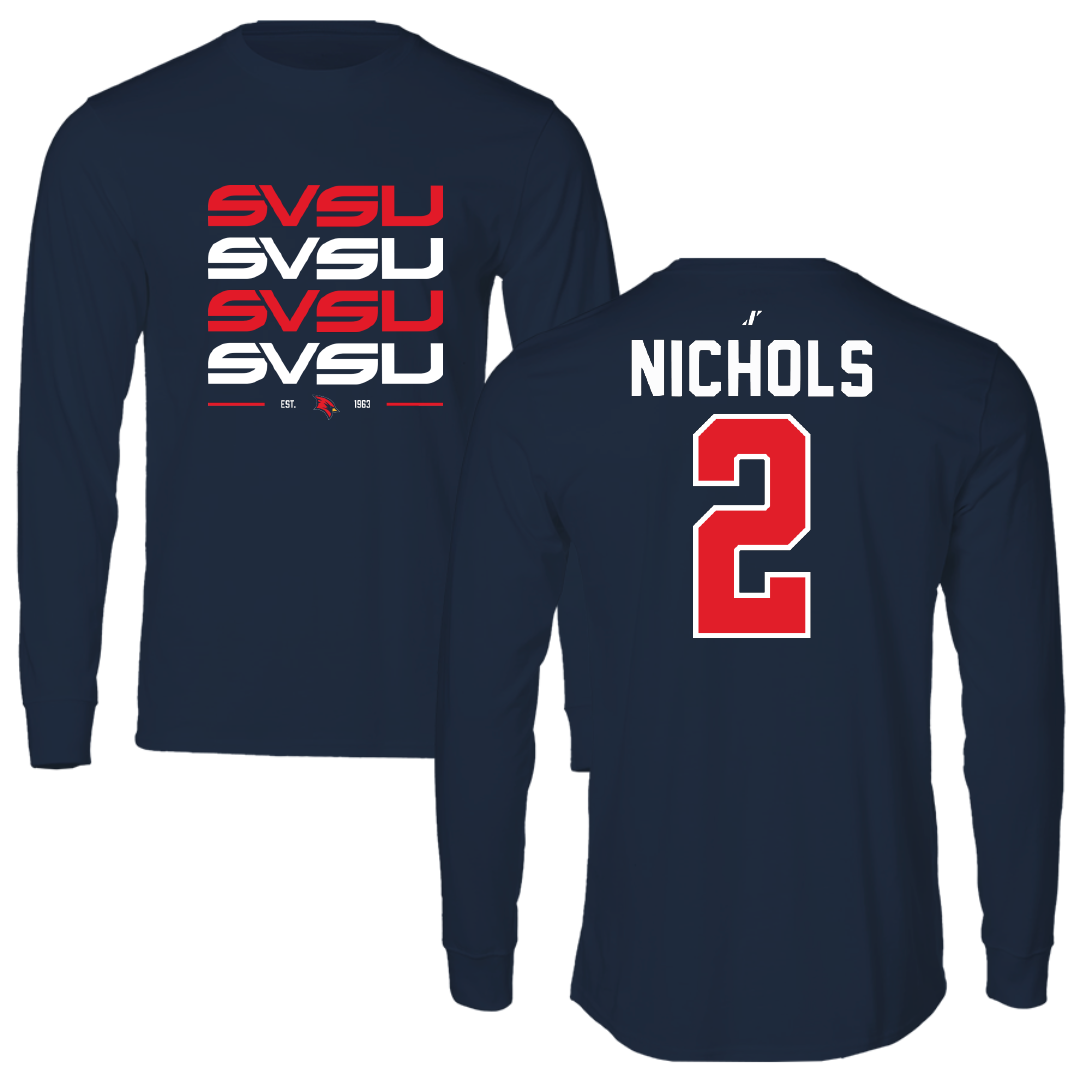 Saginaw Valley State University Basketball Navy General Performance Long Sleeve - #2 Triston Nichols