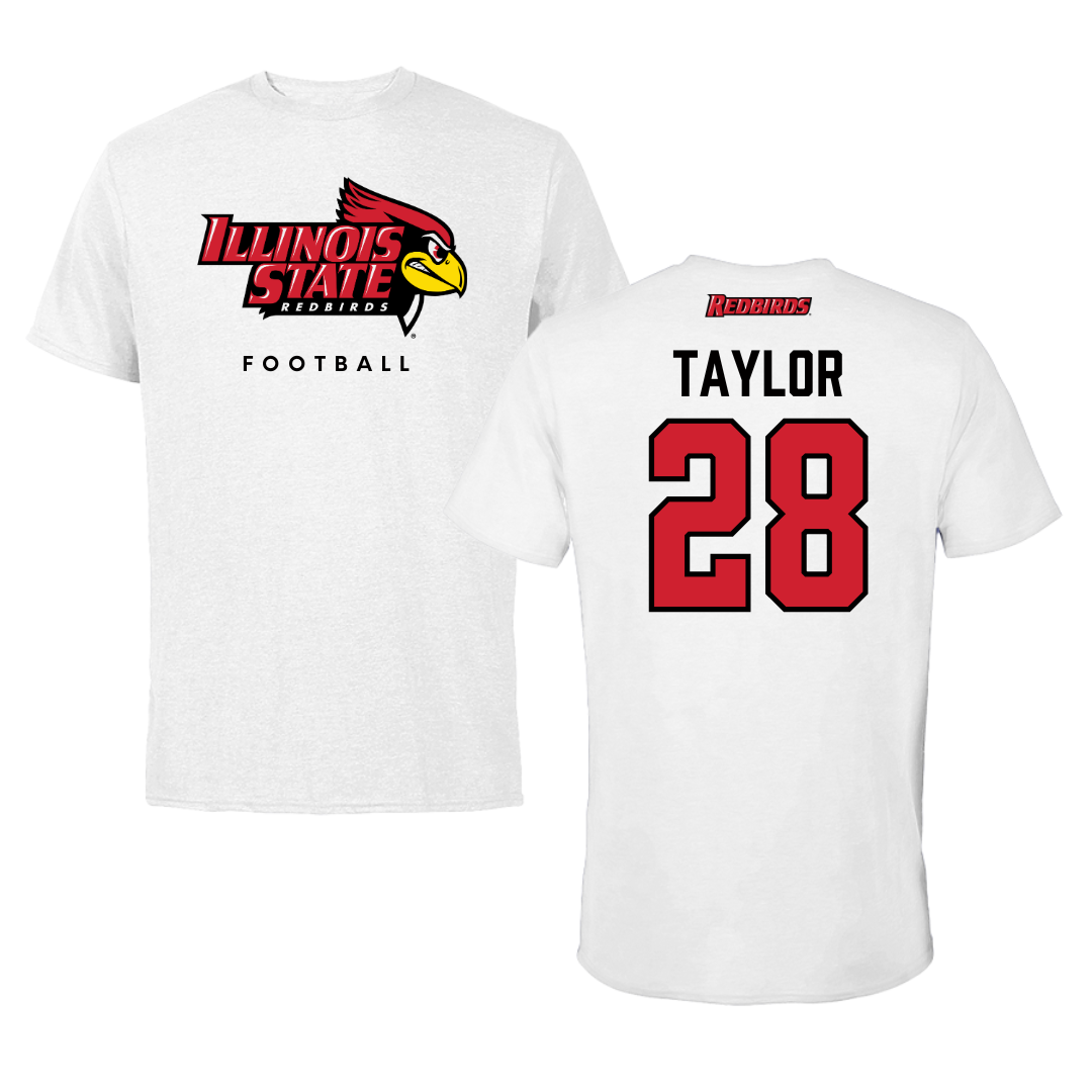 Illinois State University Football White Performance Tee - #28 Chris Taylor