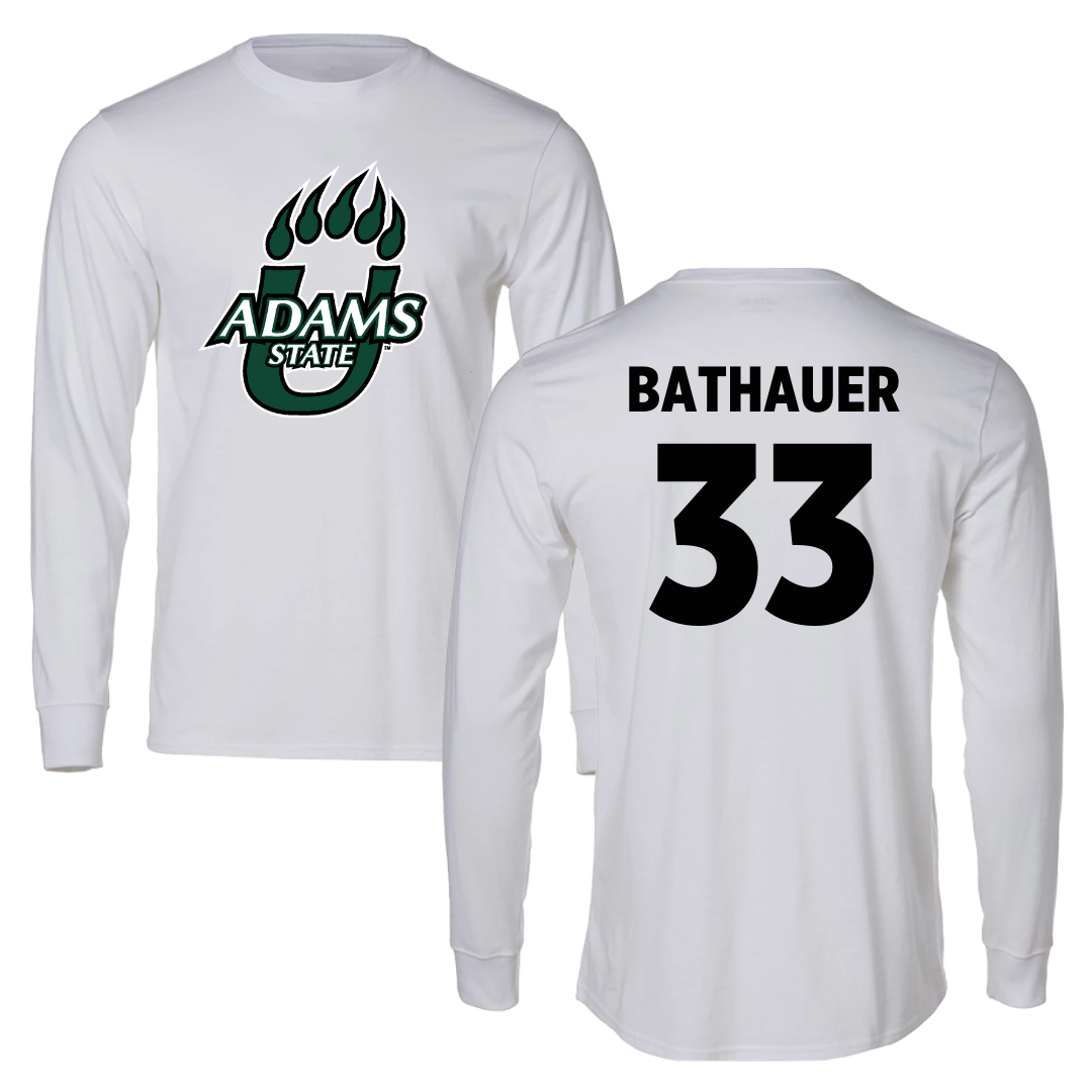 Adams State University Baseball White Performance Long Sleeve - #33 Matt Bathauer