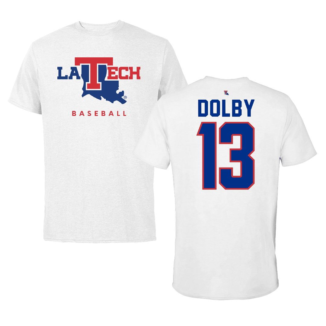 Louisiana Tech University Baseball White Performance Tee - #13 Bryce Dolby