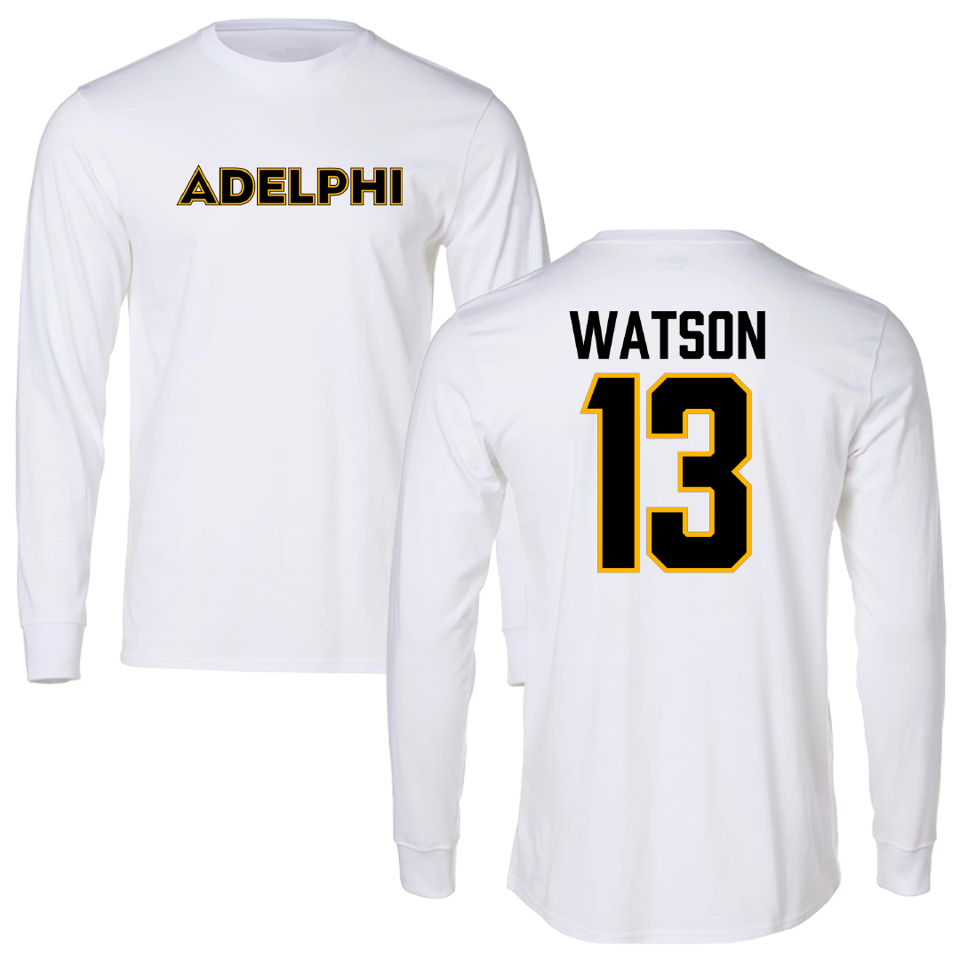 Adelphi University Soccer White Performance Long Sleeve - #13 Andrew Watson