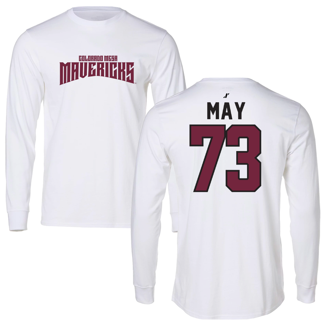 Colorado Mesa University Football White Classic Performance Long Sleeve - #73 Coby May
