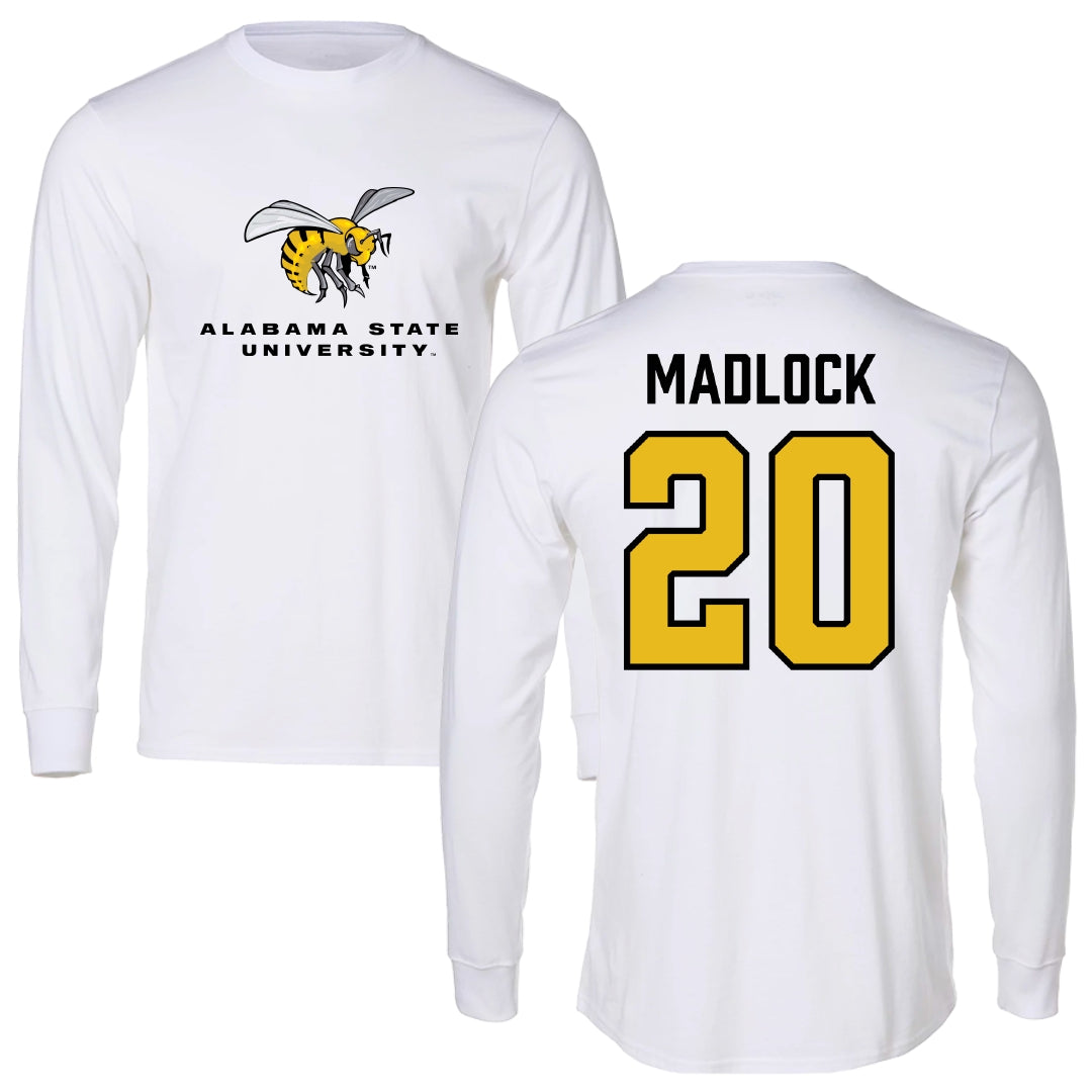 Alabama State University Basketball White Block Long Sleeve - #20 TJ Madlock