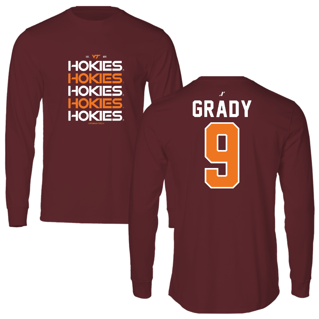 Virginia Tech Baseball Maroon General Long Sleeve - #9 Clay Grady