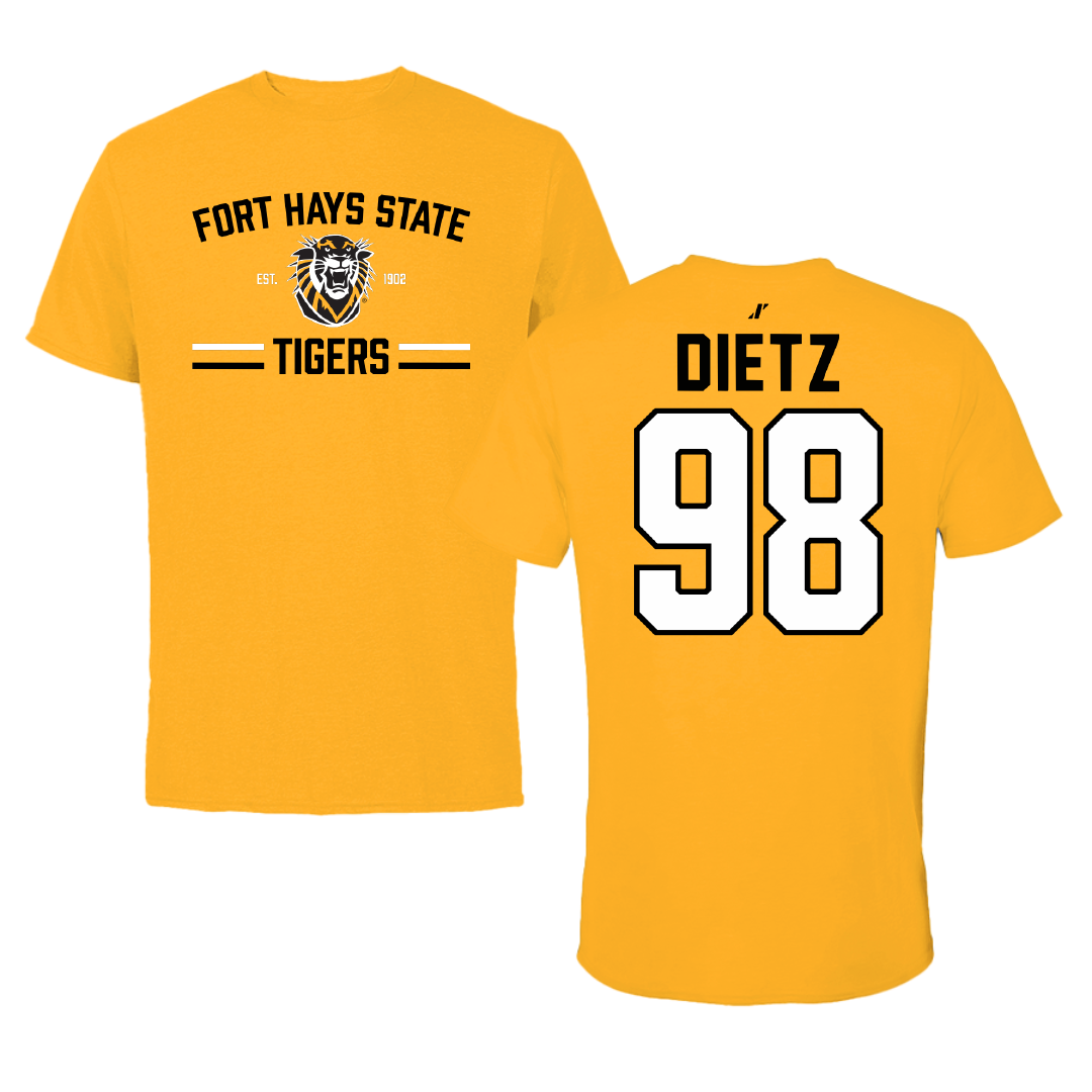 Fort Hays State University Football Gold General Performance Tee - #98 Kayson Dietz