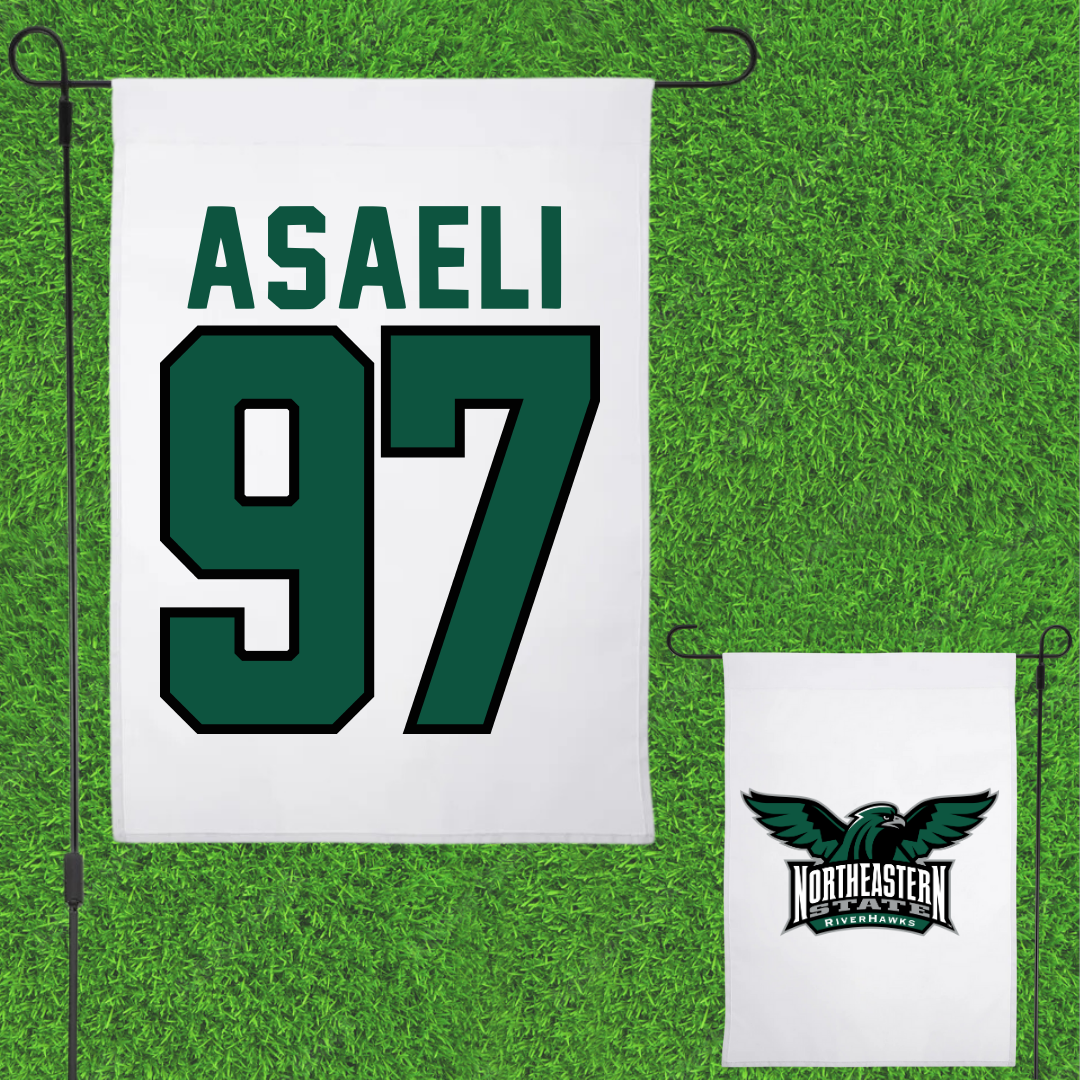 Northeastern State University Football White Garden Flag - #97 Maafu Asaeli