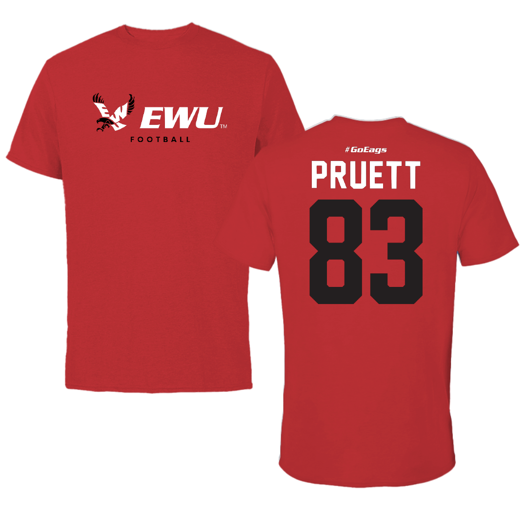 Eastern Washington University Football Red Block Performance Tee - #83 Cole Pruett