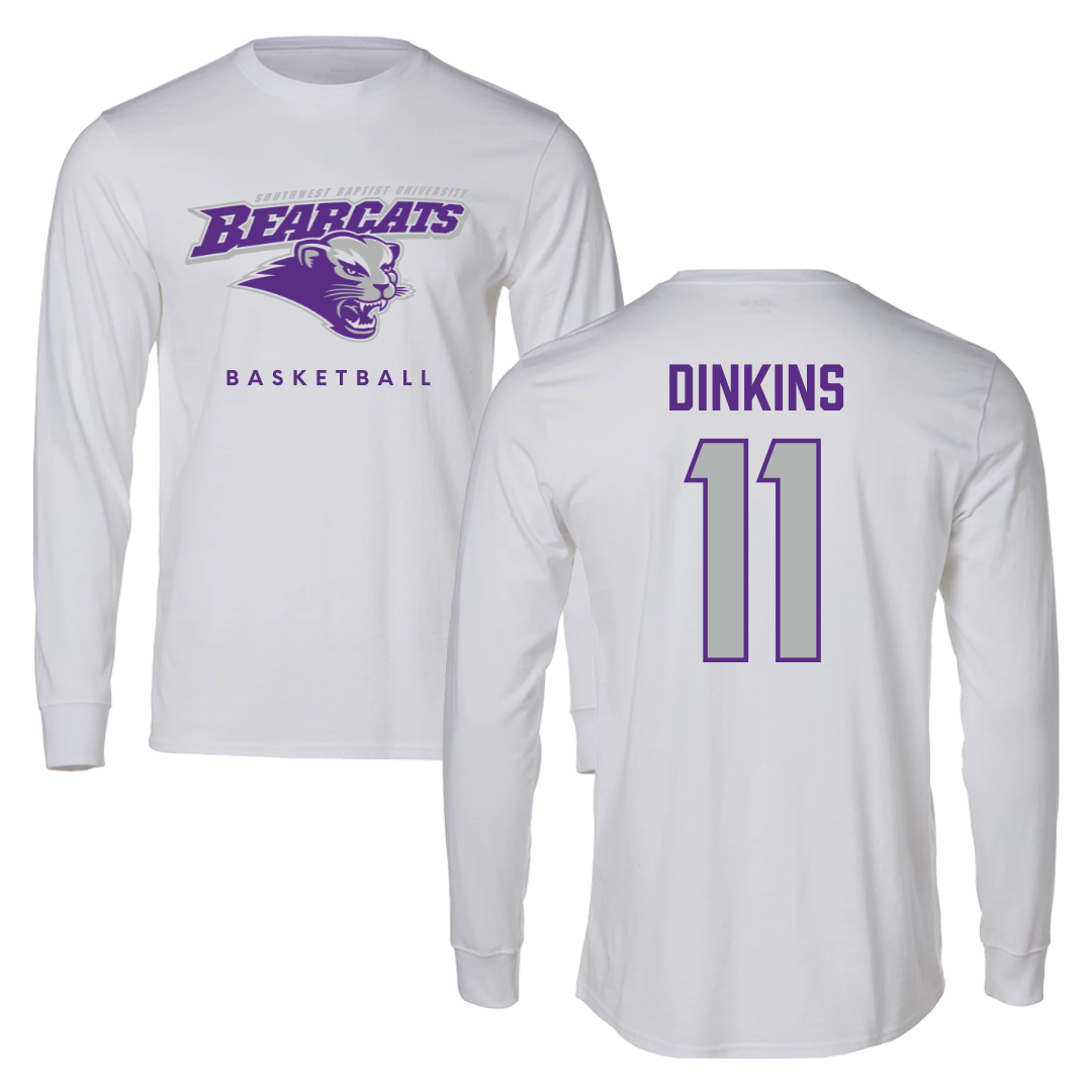 Southwest Baptist University Basketball White Performance Long Sleeve - #11 Drenin Dinkins