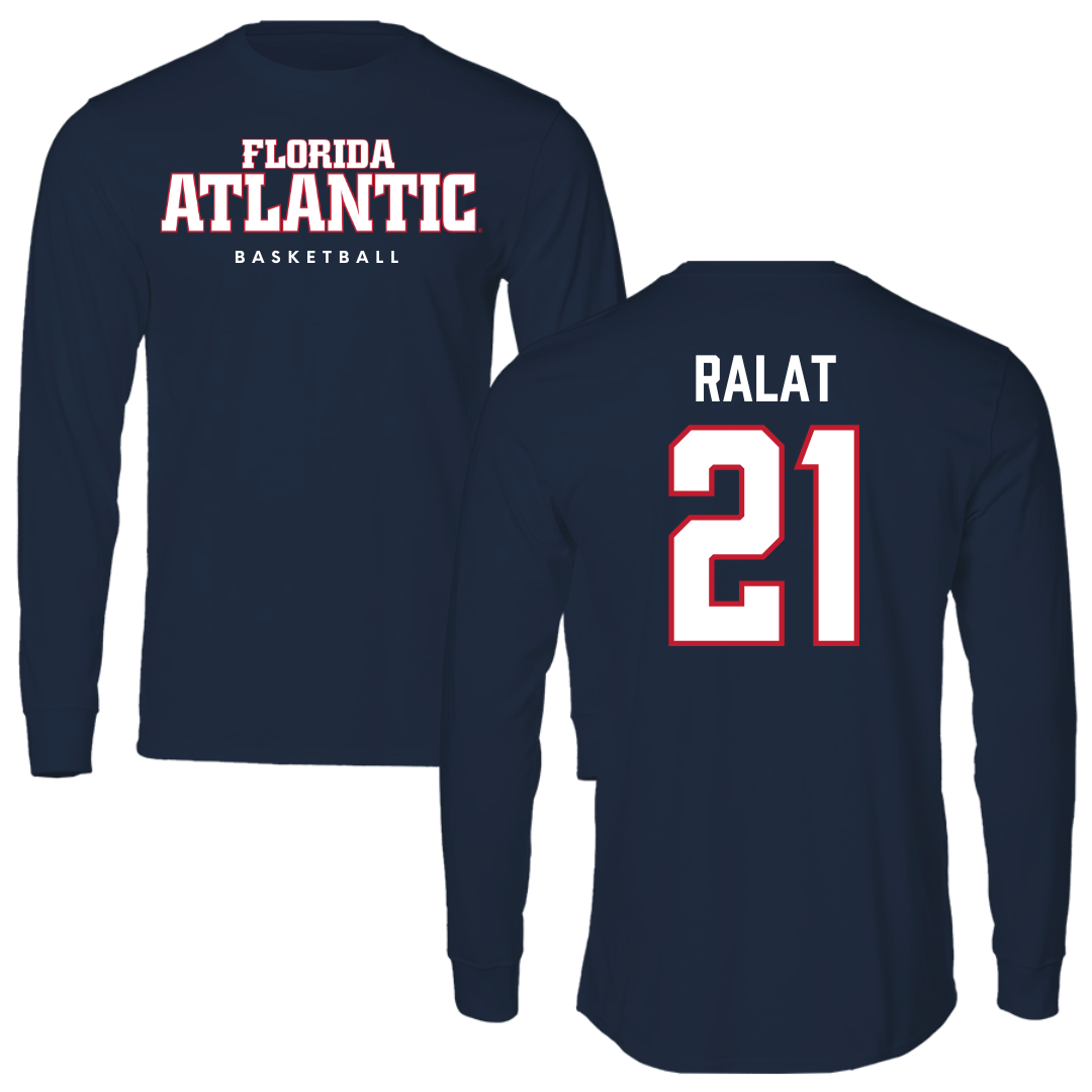 Florida Atlantic University Basketball Navy Block Performance Long Sleeve - #21 Alejandro Ralat