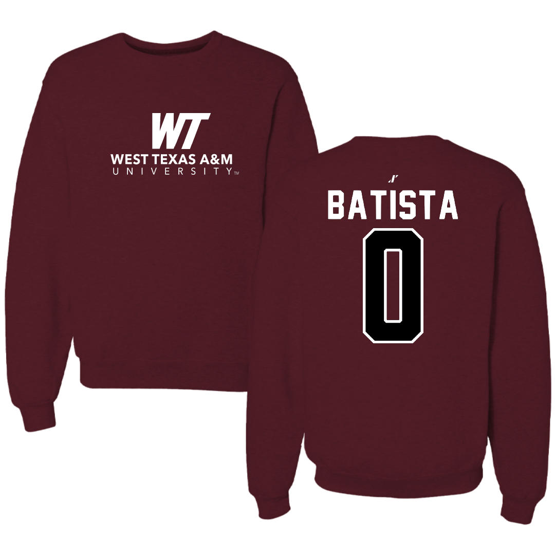 West Texas A&M University Baseball Maroon Crewneck - #0 Elijah Batista