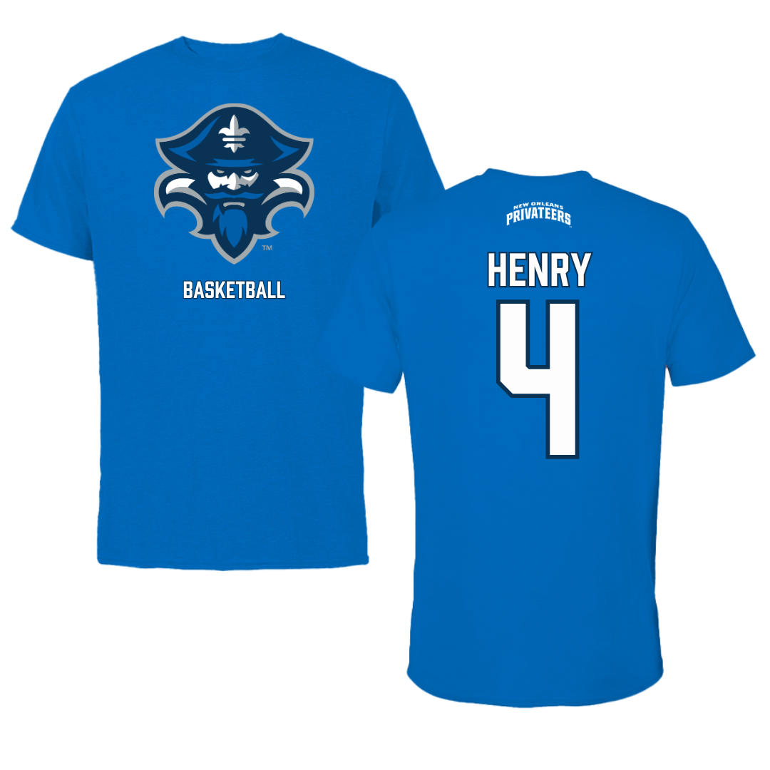 University of New Orleans Basketball Blue Mascot Tee - #4 Omarion Henry