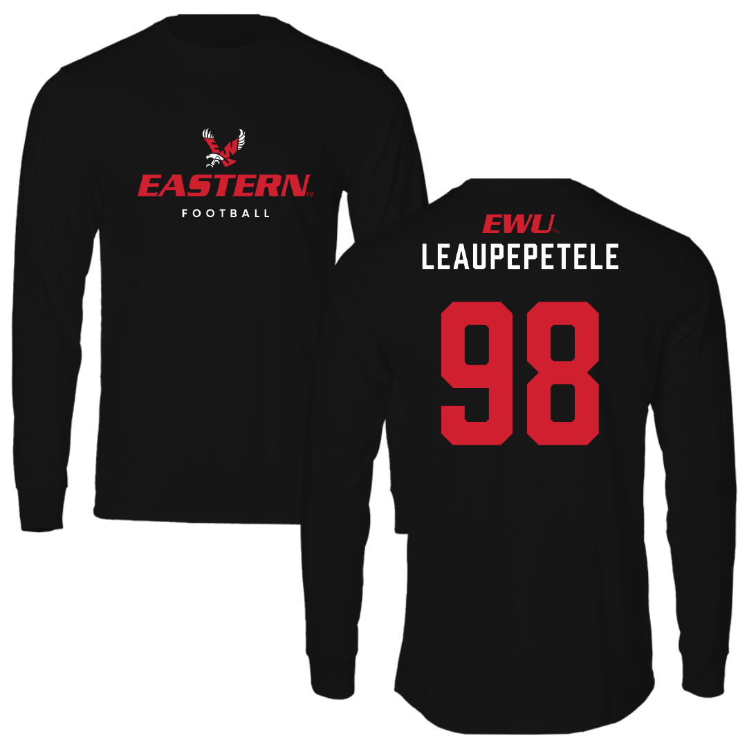 Eastern Washington University Football Black Eastern Performance Long Sleeve - #98 Jirah Leaupepetele