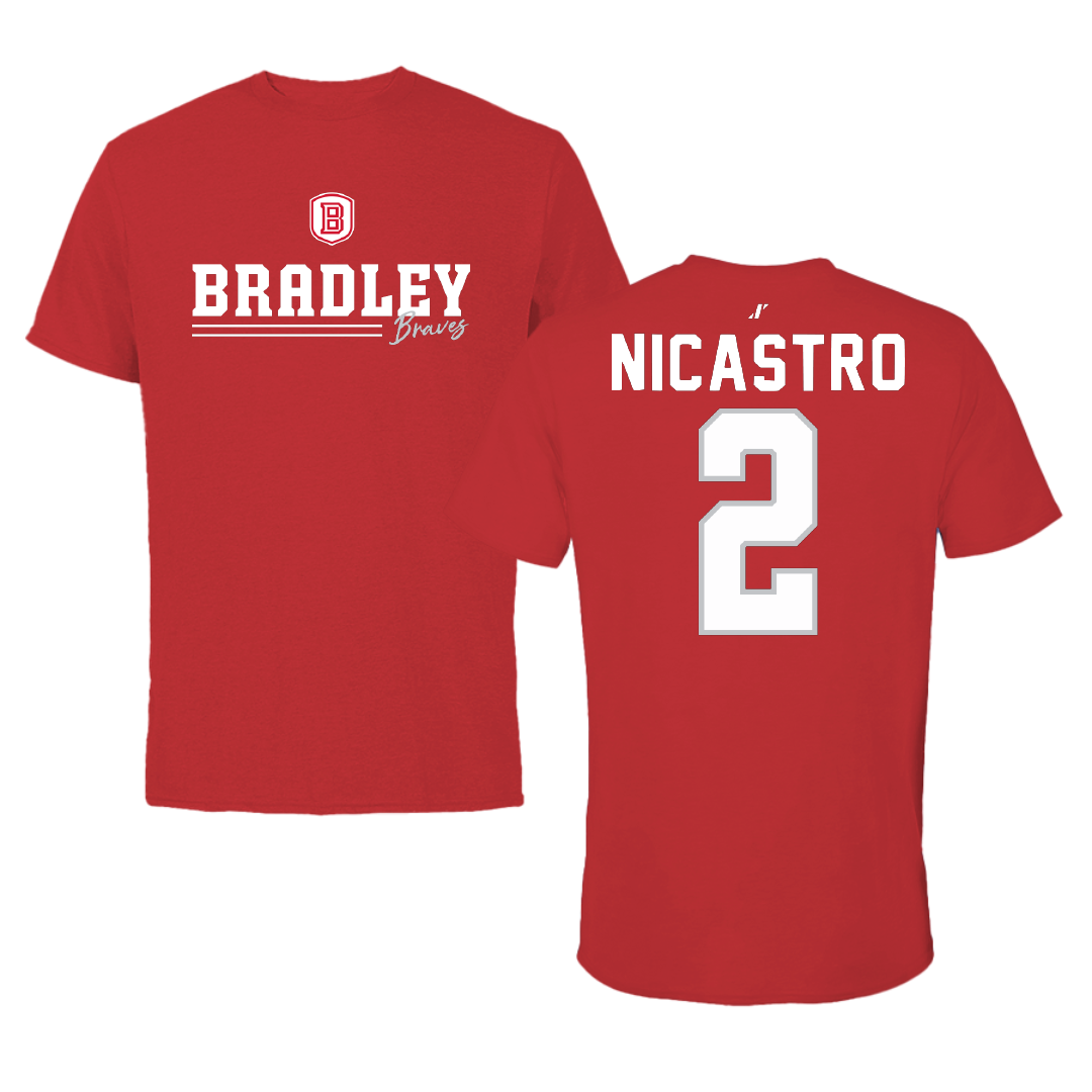 Bradley University Soccer Red General Tee - #2 Alex Nicastro