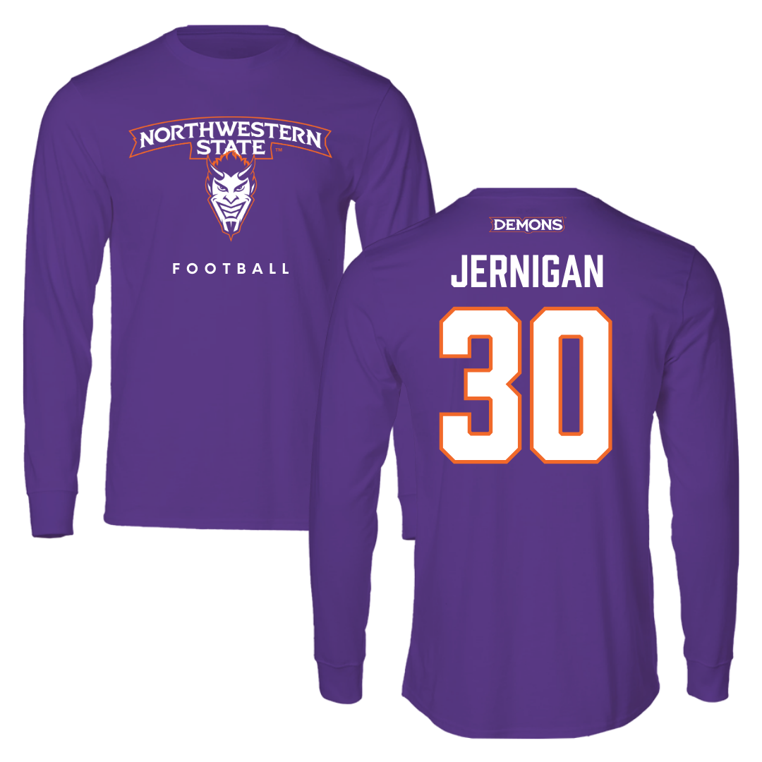 Northwestern State University Football Purple Performance Long Sleeve - #30 Micah Jernigan