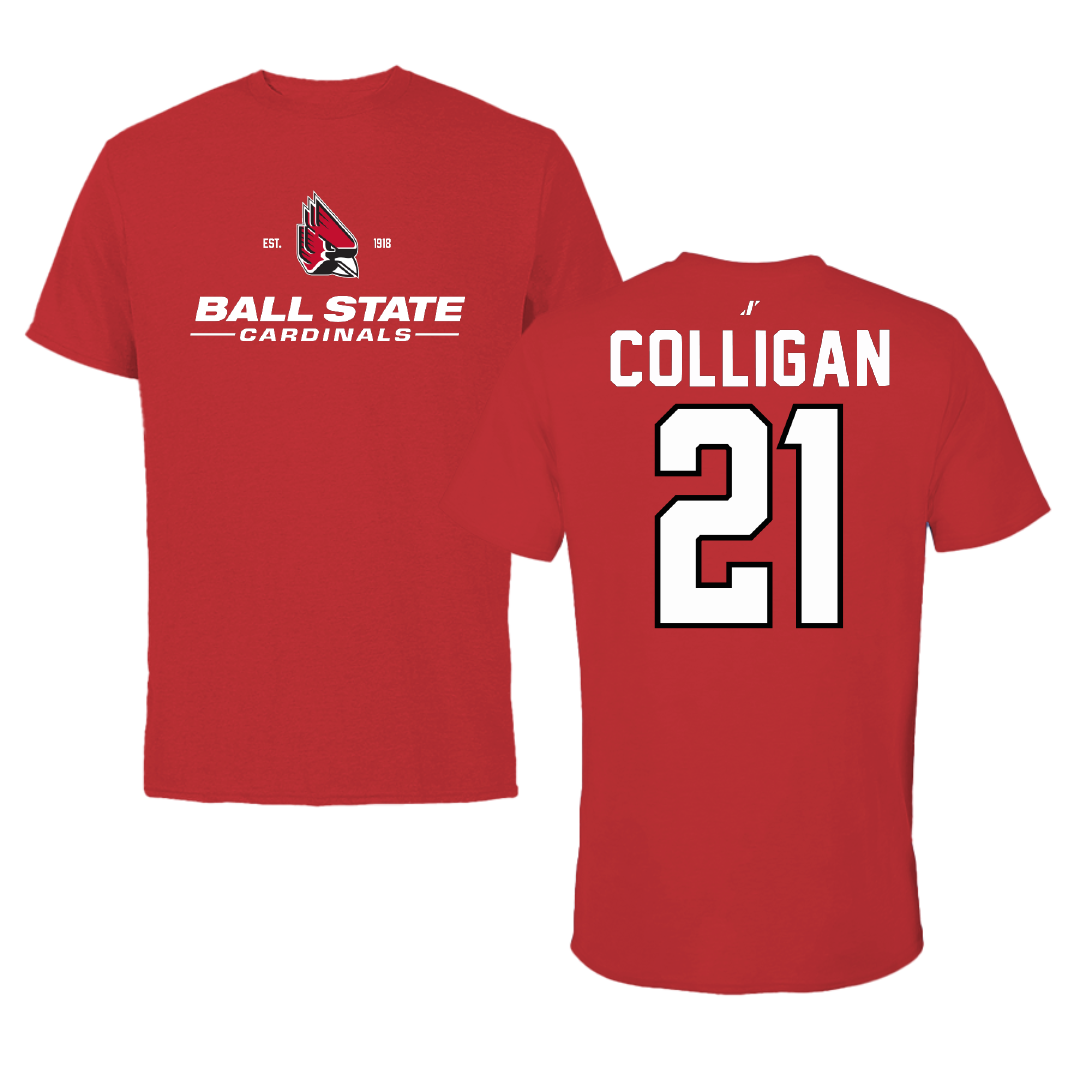 Ball State University Baseball Red General Tee - #21 John Colligan