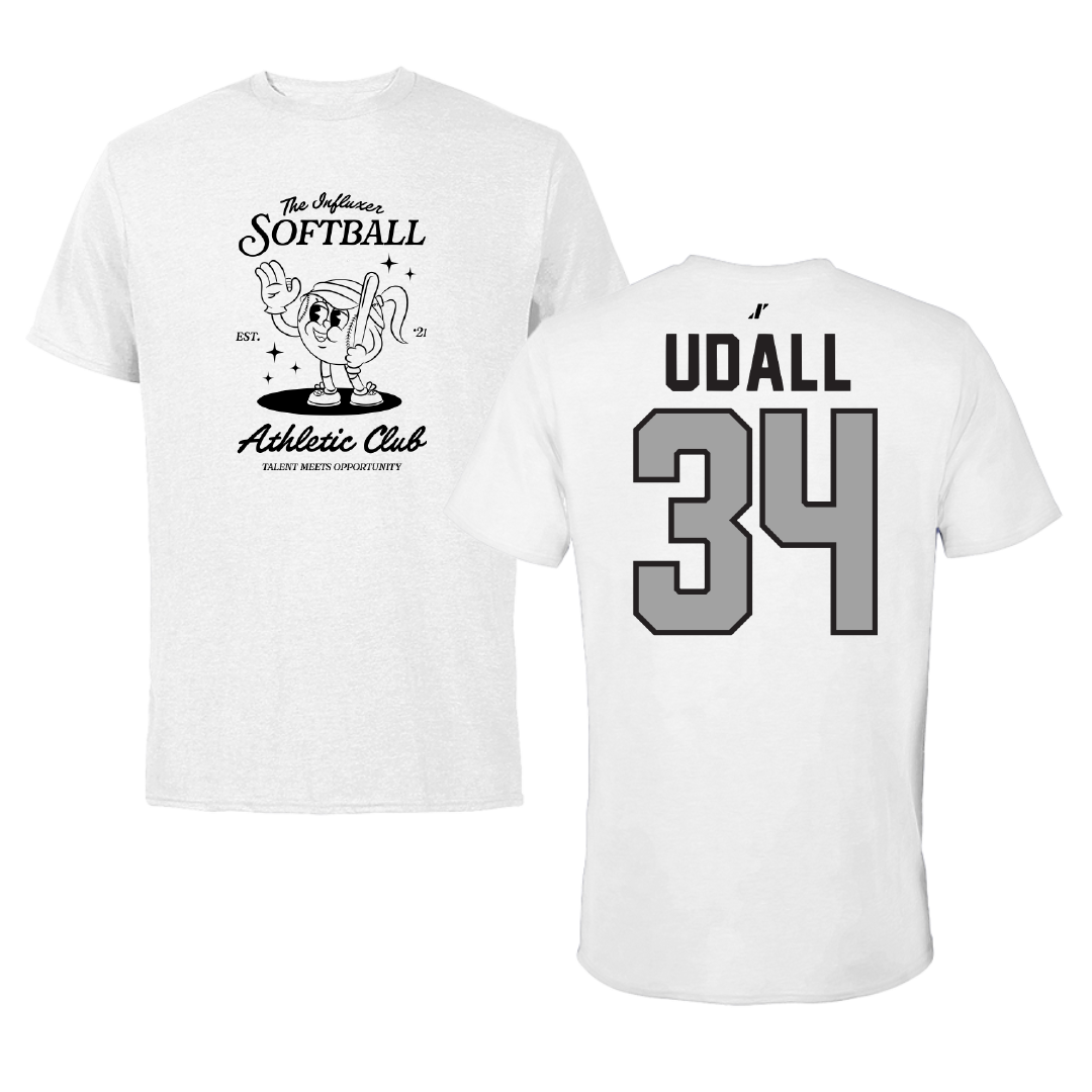 Softball White Influxer Athletic Club Tee - #34 Madison Udall