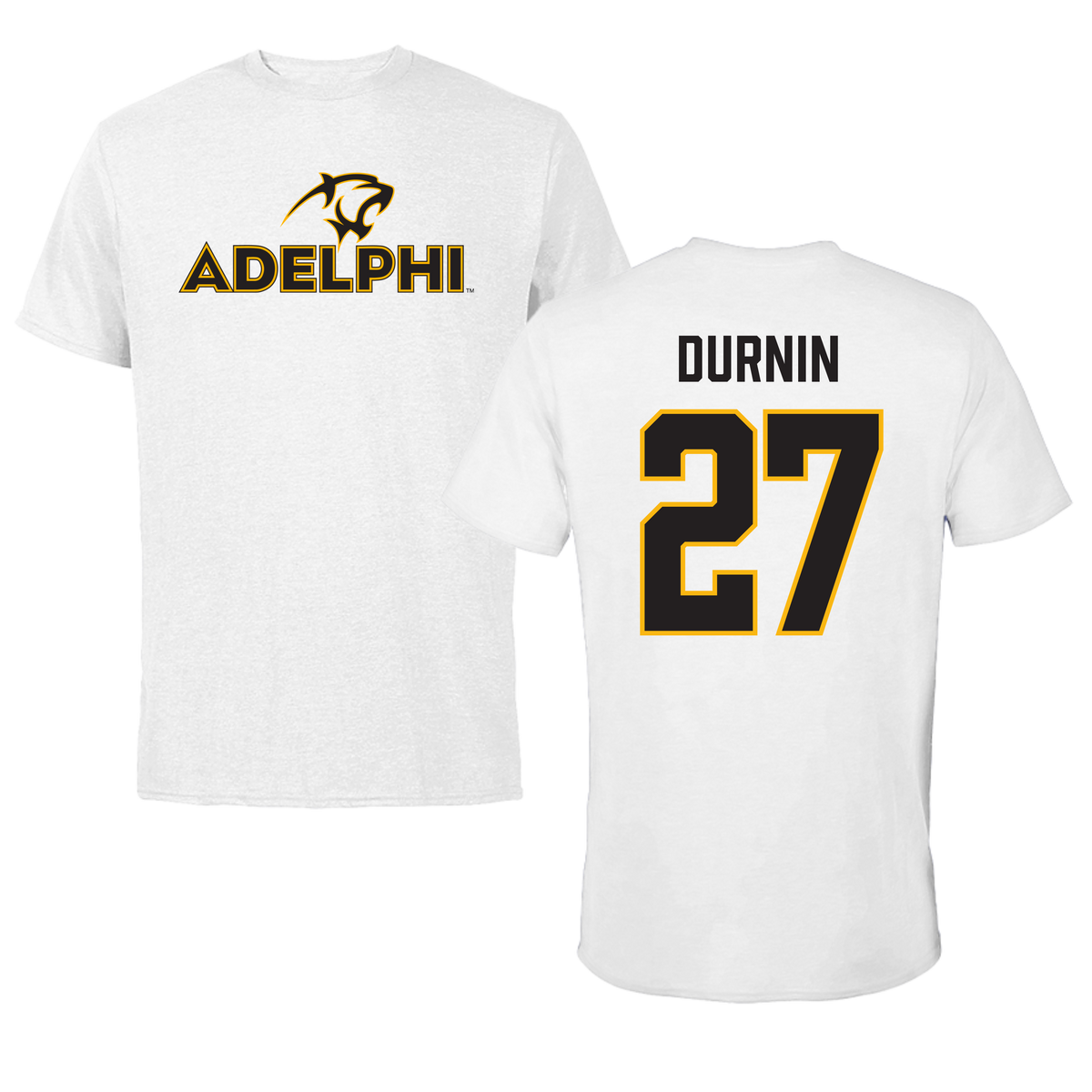 Adelphi University Lacrosse White Tee - #27 Ryan Durnin