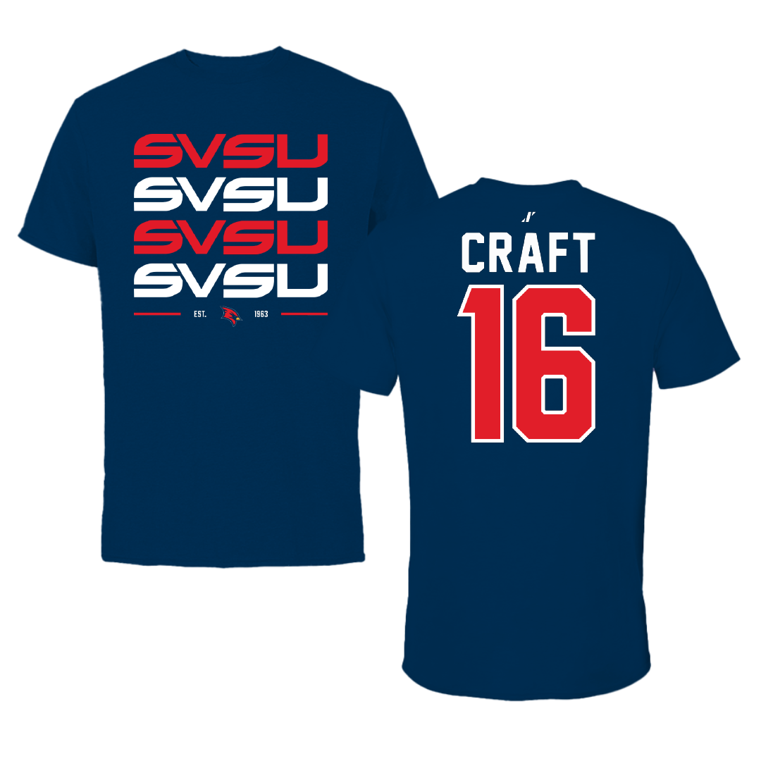 Saginaw Valley State University Football Navy General Tee - #16 Eric Craft