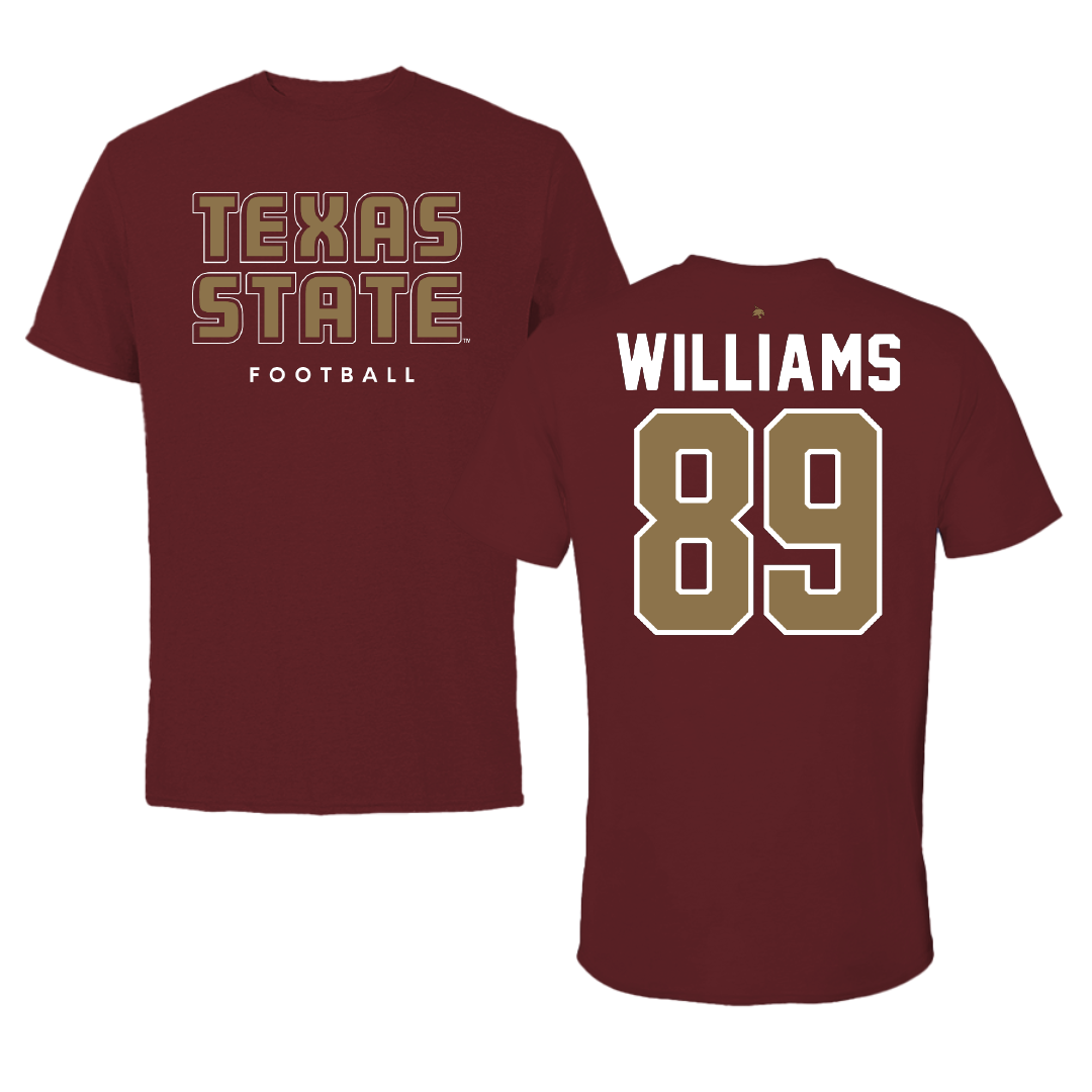 Texas State University Football Maroon Performance Tee - #89 Jordan Williams