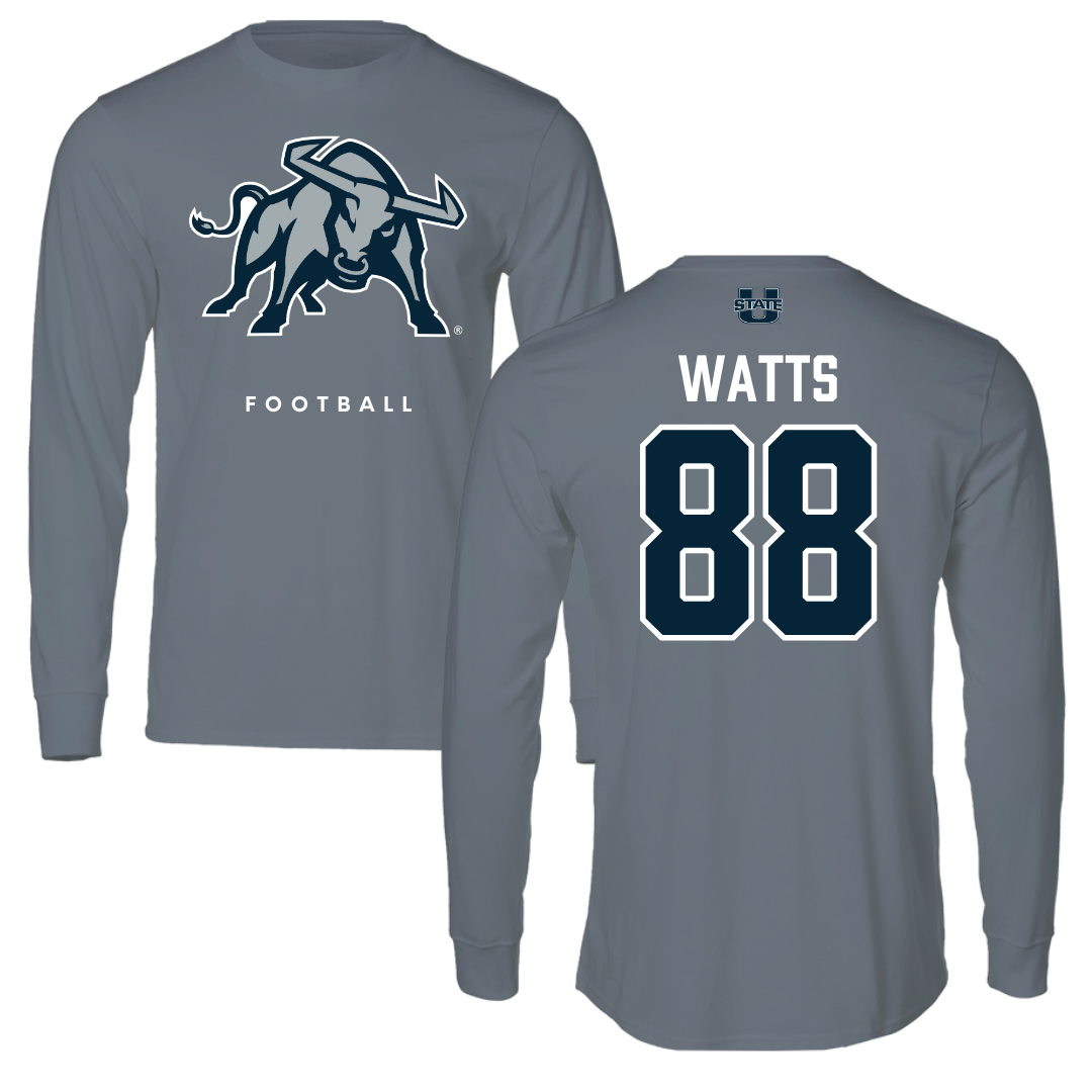 Utah State University Football Gray Performance Long Sleeve - #88 Britton Watts