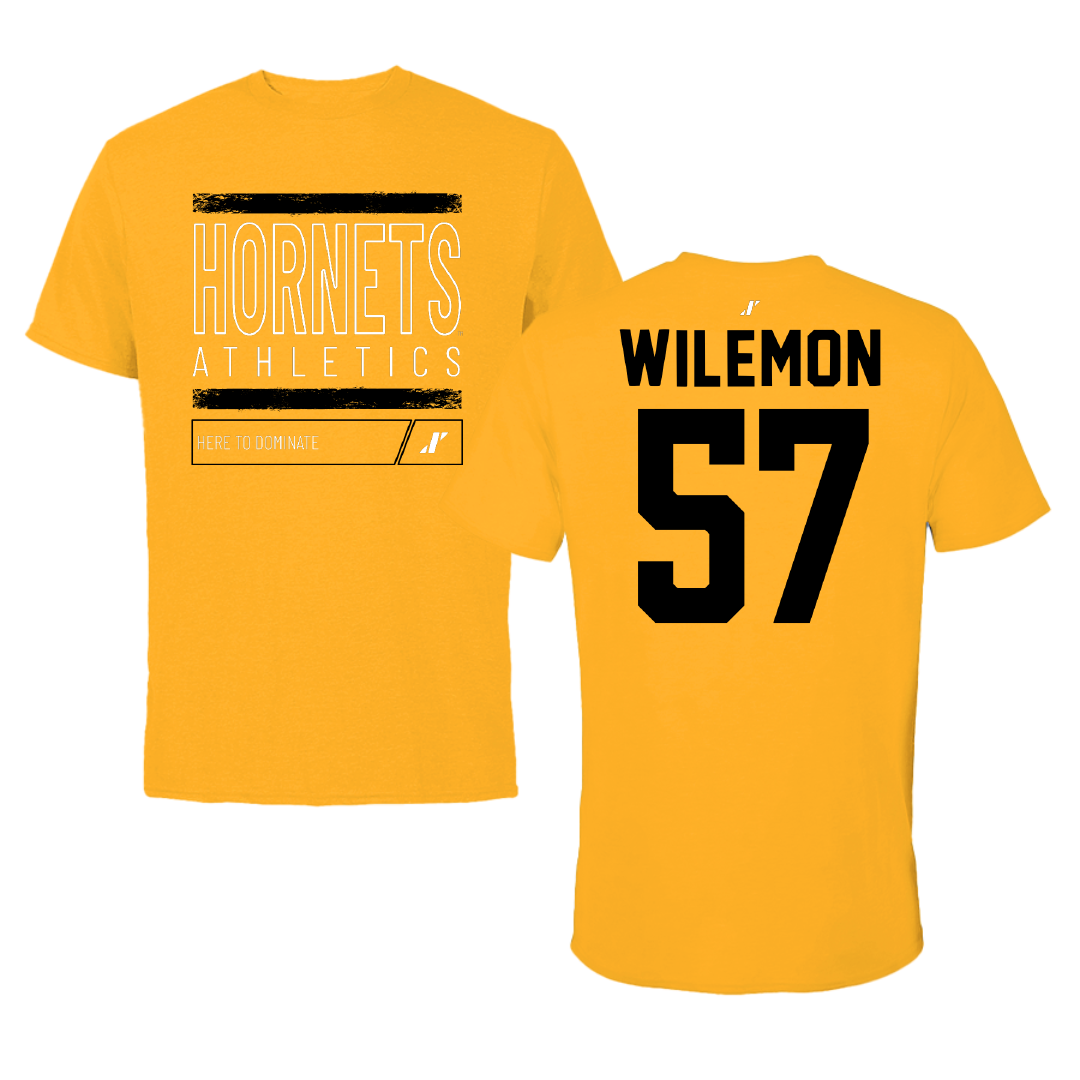 Alabama State University Football Gold Dominate Tee - #57 Garrett Wilemon