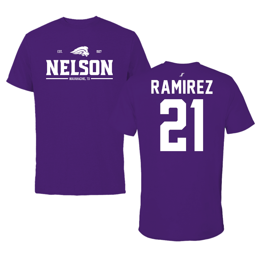 Nelson University Soccer Purple General Tee - #21 Jafet Ramirez