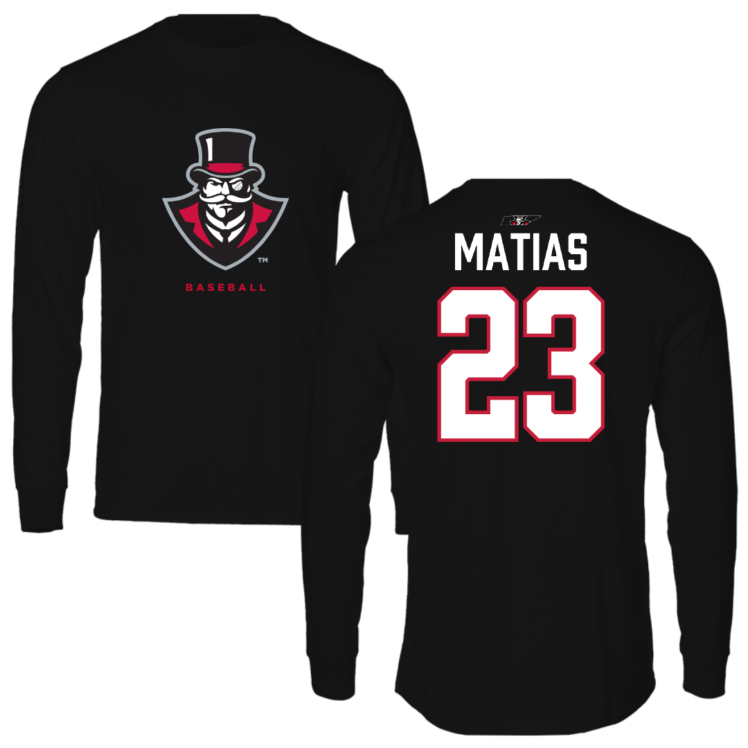Austin Peay State University Baseball Black Mascot Performance Long Sleeve - #23 Andres Matias