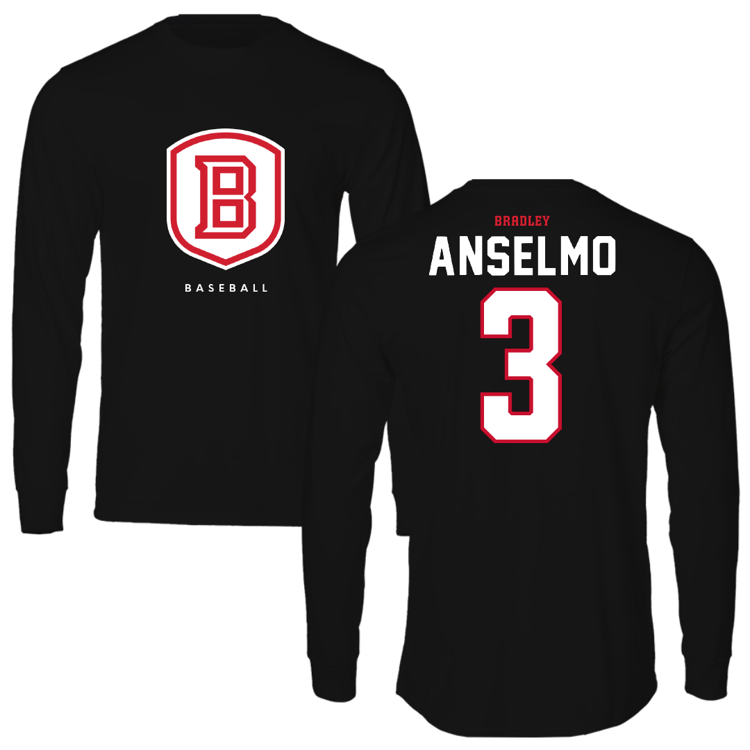 Bradley University Baseball Black Shield Performance Long Sleeve - #3 Dominic Anselmo