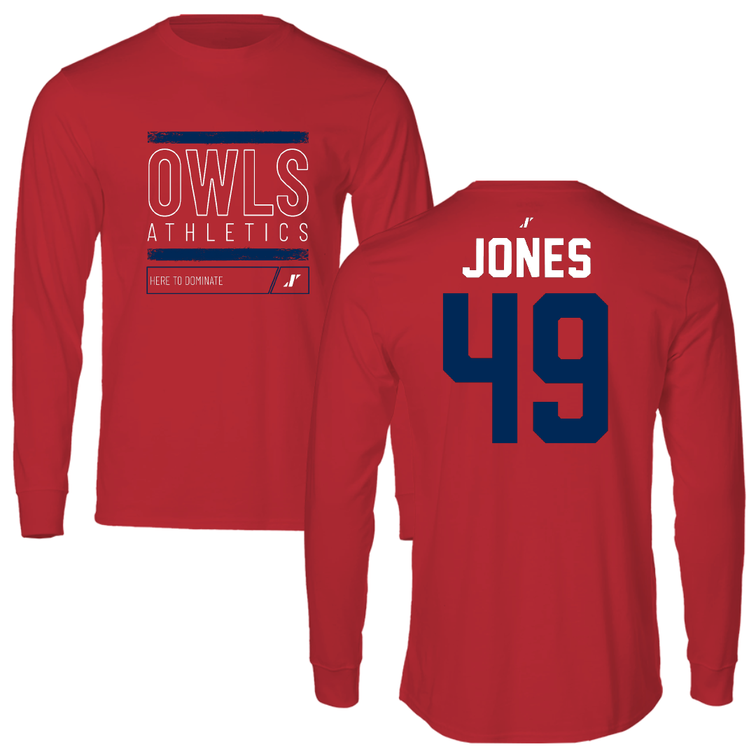 Florida Atlantic University Football Red Dominate Long Sleeve - #49 Chris Jones