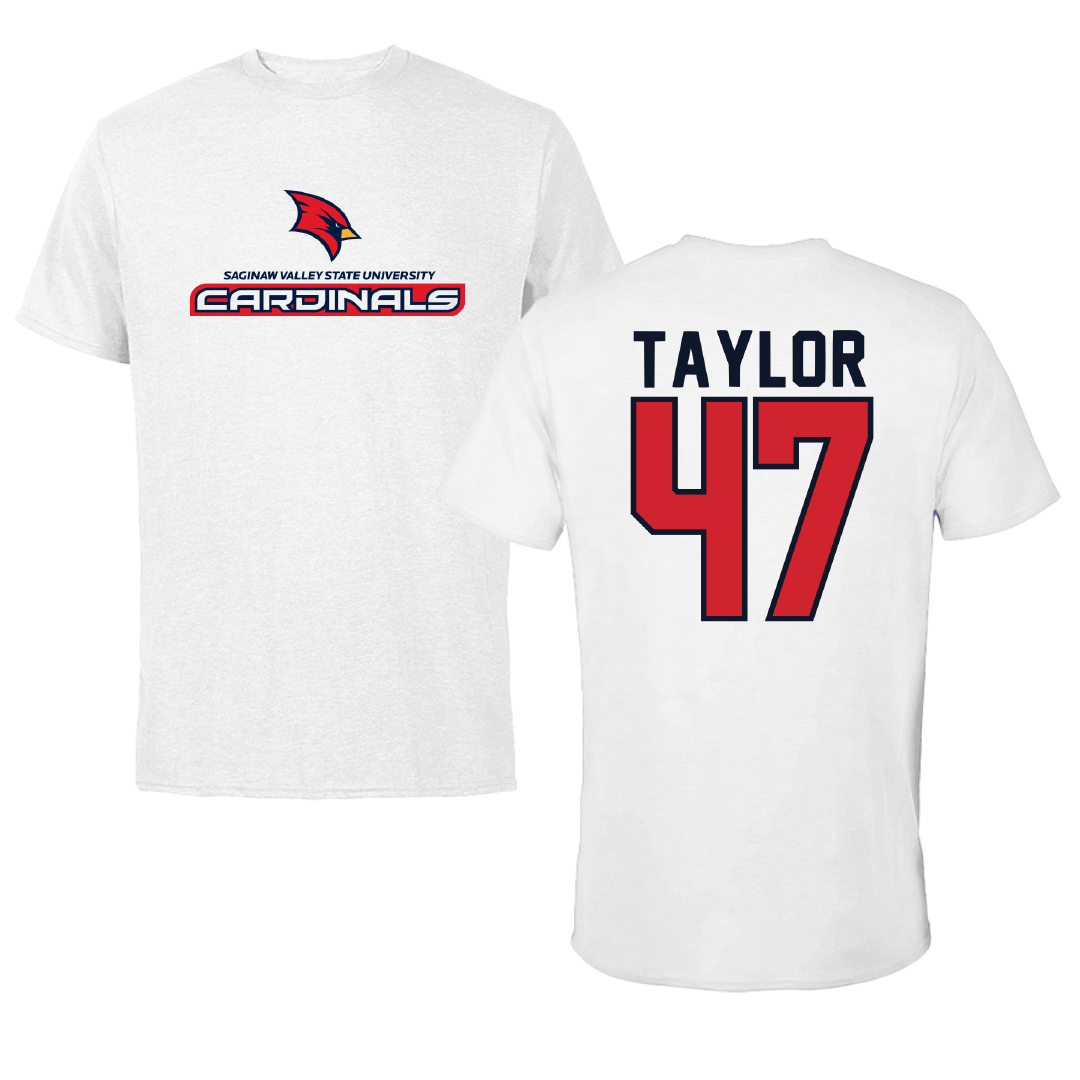 Saginaw Valley State University Football White Tee - #47 Maxwell Taylor
