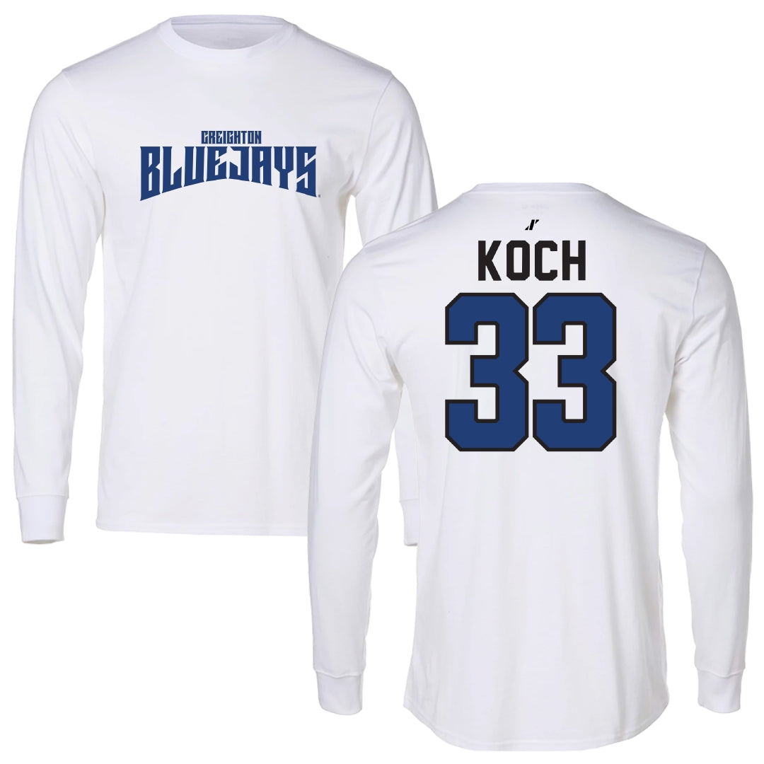Creighton University Baseball White Classic Performance Long Sleeve - #33 Mason Koch