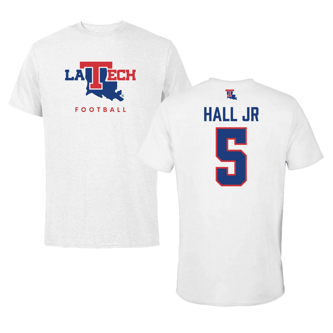Louisiana Tech University Football White Performance Tee - #5 Deshon Hall Jr
