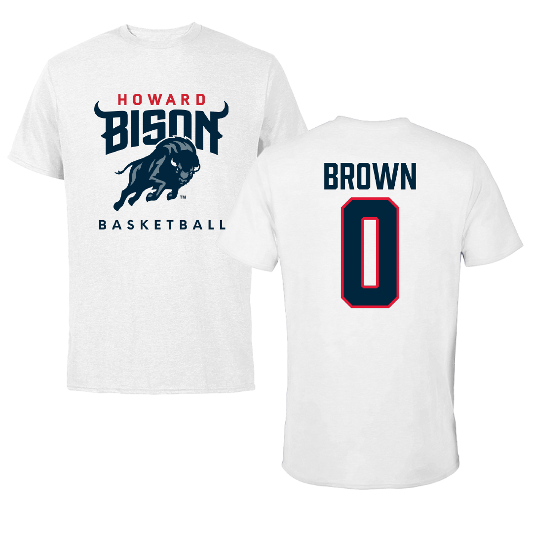 Howard University Basketball White Tee - #0 Isaiah Brown
