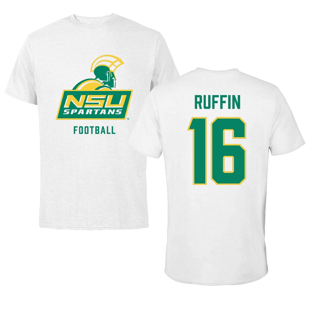 Norfolk State University Football White Performance Tee - #16 Christian Ruffin
