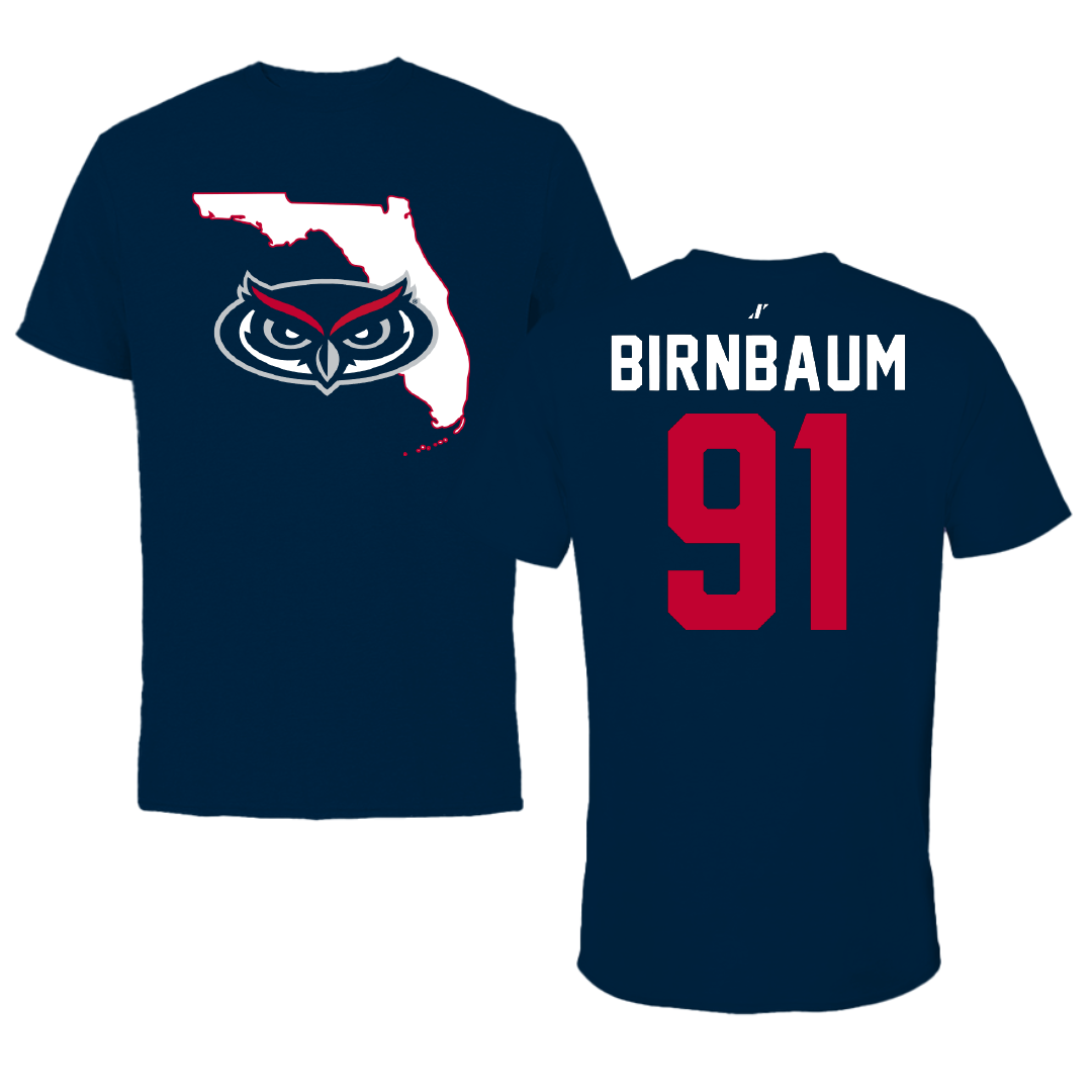 Florida Atlantic University Football Navy State Tee - #91 Gabriel Birnbaum
