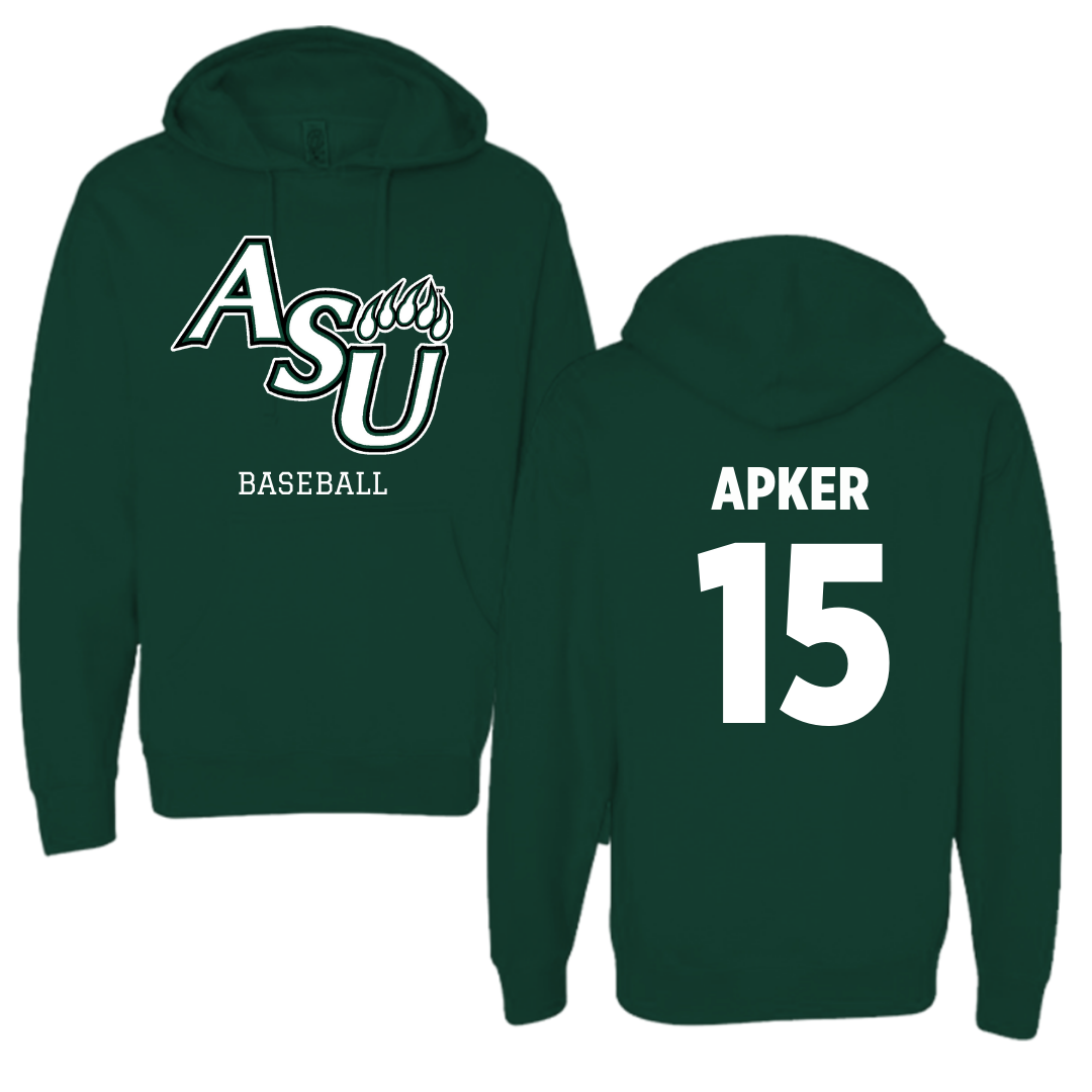 Adams State University Baseball Forest Green Block Hoodie - #15 Cory Apker